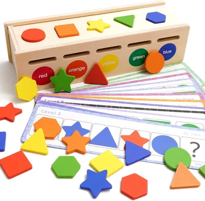 Productafbeelding van Montessori Houten speelgoed voor het sorteren van kleurvormen - Houten speelgoed - Sorteerder met kleuraanpassing - Muntendoos