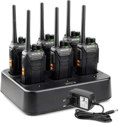 Produktbild von Vysielačky Retevis RT27, vysielačky PMR446 so 6-cestnou nabíjačkou CTCSS/DCS, VOX, bez licencie, dobíjacie, na stavenisko, bezpečnosť (6 kusov)