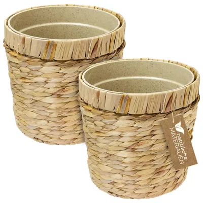 HMF 37280-25CM-S2 Nachhaltiger Blumentopf rund geflochten aus nachwachsenden Rohstoffen 2er Set 25 cm Durchmesser