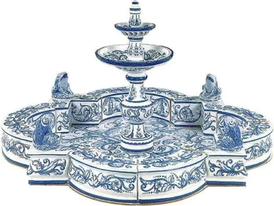 Immagine prodotto di Casa Padrino Luxury Art Nouveau Fountain White / Blue 131 x 131 x H. 72 cm - Fontana da giardino in Vetroceramica dipinta a mano - Accessori per giardini in stile barocco e liberty