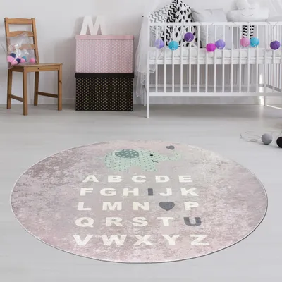 Zdjęcie produktu dla Dywanik dla dzieci ABC dywanik do nauki alfabetu dywanik do zabawy ze słoniem w kolorze różowym rozmiar - okrągły 150 cm