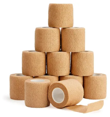 Produktbild von Selbsthaftende Bandage, kohäsive Haftbandage 5 cm x 4,5 m, 12 Rollen selbstklebender Verband für Verstauchungen und Schwellungen des Handgelenks (beige)