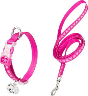 Produktbild von Katzengarnitur pink mit Glöckchen und Leine, Halsumfang 18-28 cm