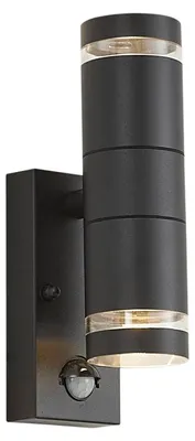 Zdjęcie produktu dla Nowoczesna lampa ścienna zewnętrzna czarna 2-punktowa IP44 z czujnikiem ruchu - Dubbla
