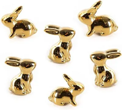 Produktbild von Mini Osterhase-Figuren gold glänzend Porzellan - Osterdekoration 4 cm