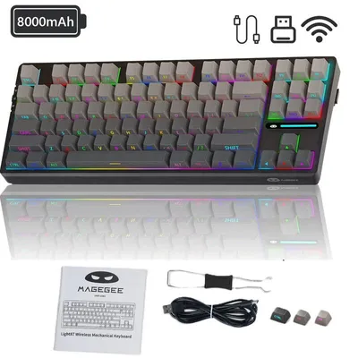 Produktbild von Mechanische Tastatur 80% 87 Tasten, RGB Beleuchtung, Tri-Mode USB/2.4G/Bluetooth, Gaming-Tastatur, Hot Swap, PBT Keycaps, 8000mAh Akku, Gasket Mount