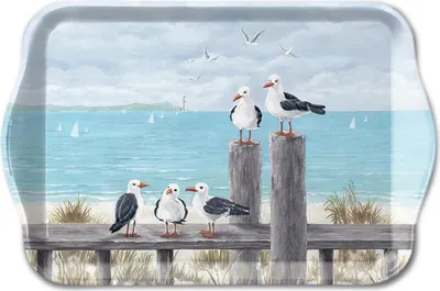 Produktbild von Tablett klein Seagulls on the Dock - Möwen am Ufer 20,8x13,6cm Ambiente Tablett Maritim