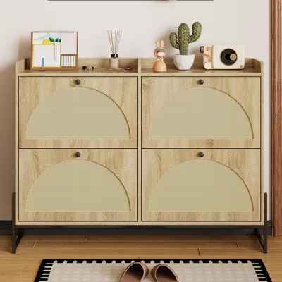 Image de Benne à chaussures/armoire à chaussures étroite avec 4 abattants, idéale pour l'entrée et le couloir