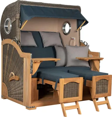 Produktbild von Strandkorb Düne Grande Bullauge Teak PE Grey Dessin 593