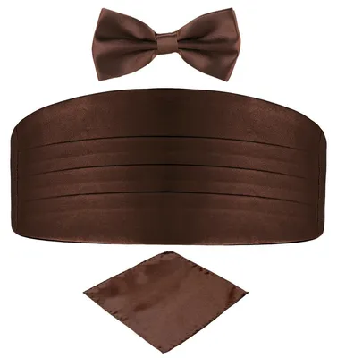 Produktbild von DonDon 3er Set Herren Kummerbund Fliege Einstecktuch farblich abgestimmt glänzend - Braun