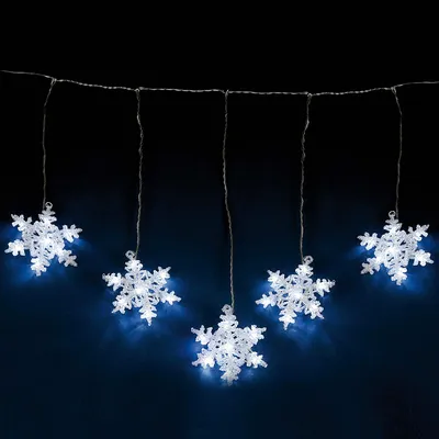 Produktbild von LED Lichterketten Vorhang Schneeflocken mit 5 Schneeflocken und 35 LED kaltweiß, 1,20 beleuchtet, für innen