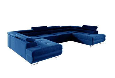 Produktbild von Ecksofa in U-Form AKITA, U-förmige Eckcouch mit Schlaffunktion, ausziehbares Sofa, 2 Bettzeugbehälter, verstellbare Kopfstützen, (Monolith 77)