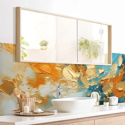 Produktbild von Wandverkleidung Bad originell selbstklebend - 0.61 mm Wandpaneel matt wasserfest Design gold Abstrakt Badrückwand fugenlos 245x70 cm