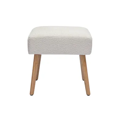 Produktbild von Miliboo - Niedriger Hocker aus weißem Stoff mit Bouclé-Wolleffekt und hellem Massivholz H46 cm GUESTA