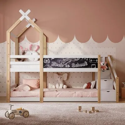 Produktbild von Odikalo Kinderbett Etagenbett Hochbett Tafel Speicherung Fallschutz 90x200 Lattenrost