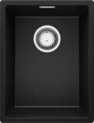 Produktbild von PRIMAGRAN Unterbauspüle Granit Schwarz Metallic 36x47cm, Spülbecken 1 Becken + Ablauf-Set, Granitspüle ab 40er Unterschrank - London