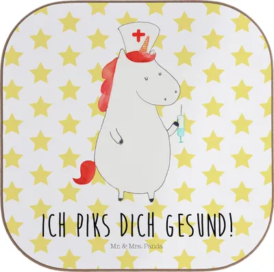 Produktbild von Mr. & Mrs. Panda Tassen Untersetzer Einhorn Krankenschwester - Weiß - Geschenk, Ärztin, Coaster, Unicorn, Tischuntersetzer, Holzuntersetzer, Krankenpflegerin, für Gläser