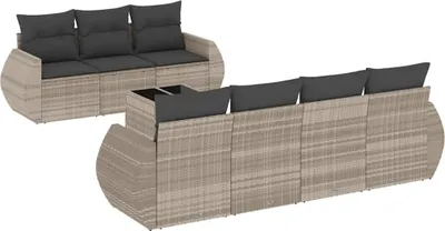 Produktbild von vidaXL 8-tlg. Garten-Sofagarnitur mit Kissen Hellgrau Poly Rattan