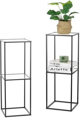 Productafbeelding van Azomor® Set van 2 metalen bloemenstandaarden met acrylplateaus, voor een stijlvolle decoratie