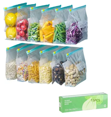 15 Ziplock-Beutel, 23x15,5 cm, wiederverschließbar, gefriergeeignet