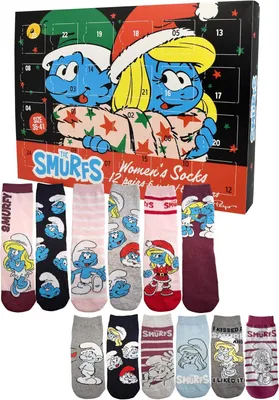 Productafbeelding van Smurfen Adventskalender met 12 paar sokken voor dames - Maat 35-41 - Kalender met sneaker en lange sokken - Kerstkalender cadeau