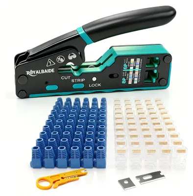 Modulare Ethernet-Crimpzange Cat5 Cat6, Set mit 50 Steckern
