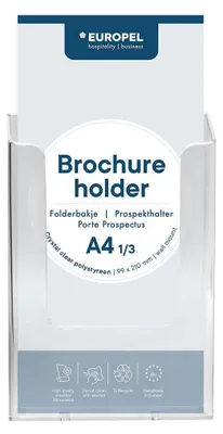 Produktbild von Europel Broschürenhalter zur Wandmontage, für 1/3 A4-Format, transparenter Acryl