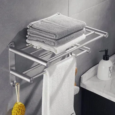 Immagine prodotto di Portasciugamani da bagno in acciaio inossidabile con due barre, nichelato, da fissare a parete
