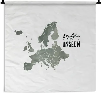 Produktbild von MuchoWow® Wandteppich Wandbehang Karte - Aquarell - Europa - Zitate 150x150 cm Tapisserie Dekoration Wandtuch - Wohnaccessoires - Modernes