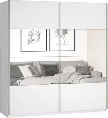 Produktbild von Masseno Schiebetürenschrank BETTINA 221 cm Kleiderschrank Schlafzimmer Schrank 2-türig mit Spiegel Weiß