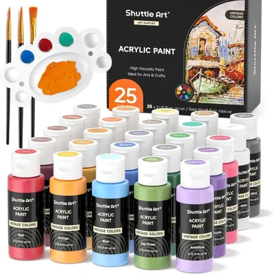 Productafbeelding van Acrylverf set, 60 ml, 25 kleuren, geschikt voor canvas, hout en diverse knutselprojecten. 25 vintage kleuren
