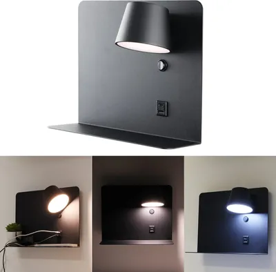 Produktbild von 6 W verstellbare Wandleuchte mit USB- und Typ-C-Ladefunktion, 2700 K – 6000 K, Schwarz, Osram-Chips, KEGU-Treiber