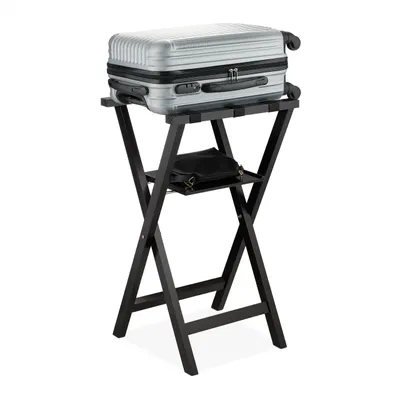 Produktbild von Relaxdays Kofferständer, klappbar, Kiefernholz, HxBxT: 81 x 46 x 43 cm, Gepäckständer mit Ablagefläche, Hotel, schwarz