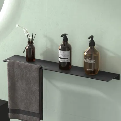 Produktbild von Mai & Mai Duschablage zum Bohren oder Kleben Duschregal Badablage aus Aluminium 60cm Badezimmerablage zur Wandmontage Organizer Matt schwarz Reglo-06