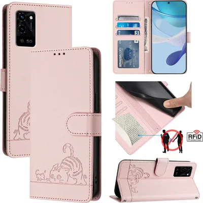 Image de Housse en cuir pour Oppo A54 4G/A54S/A55 5G/A16/A16s/A55s 5G/A53s 5G/A56 5G Mignon chat Flip Case Portefeuille avec fonction stand Rose