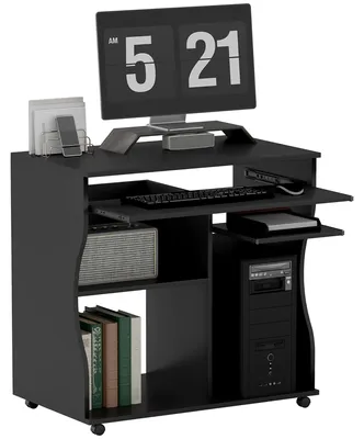 Productafbeelding van Computerbureau op wielen, bureau met opbergruimte, 80 x 48 x 75 cm, zwart