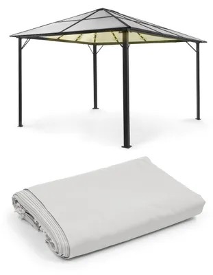 Obrázok produktu pre Blumfeldt Pantheon Solid Sky Ambient Solar Pavilion altánok, komplet, s bočnými stenami, materiál rámu: hliník, materiál strechy: polykarbonát, so solárnym osvetlením, rozmery: cca 3 x 4 m, svetlo hnedá