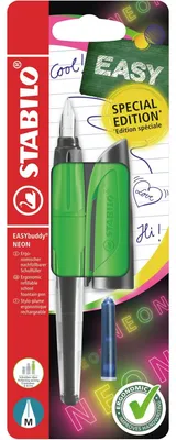 Immagine prodotto di Stilografica da scuola STABILO con pennino standard M - EASYbuddy NEON in verde neon - blu (cancellabile…