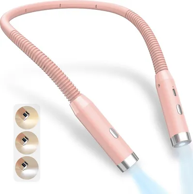 Produktbild von LED Hals Leselampe 3 Farbtemperature Dimmbar Wiederaufladbar Buchlampe Flexible Halslampe für Lesen Stricken Häkeln Nähen Campen Reparieren, Rosa