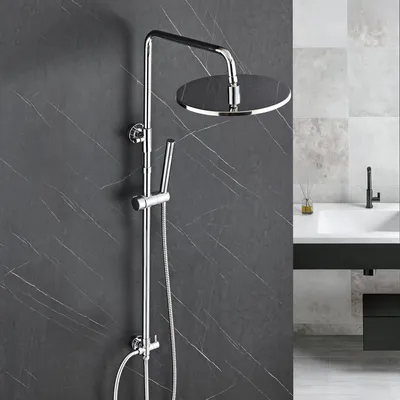 Produktbild von JOHO Edelstahl Duschsystem ohne Armatur, Chrom Regendusche Set Wassersparend, Höhenverstellbare Duschstange 74–114 cm, Kopfbrause D25cm