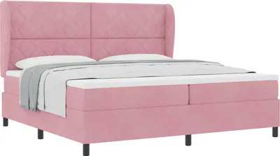 Immagine prodotto di Letto a molle con materasso e testata rosa 200 x 200 cm in velluto