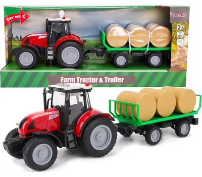 Imagen del producto de Tractor de juguete - Tractor con remolque de balas - Rojo - Con luz y sonido - 37 cm