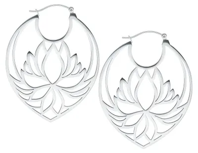 Produktbild von Wildcat Ohrringe - Lotus Hoops - Silber - Chirurgenstahl 316L - wasserfest, langlebig, hautverträglich, Silber