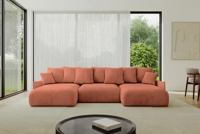 Produktbild von ALTDECOR Ecksofa in U-Form mit Schlaffunktion und Bettkasten - ONESK-U-v1 304x165x72 cm  Apricot - Corner Sofa Bett Eckcouch Couch U-Form Schlafcouch Ausziehbar Wohnlandschaft Schlafsofa Cauchsofa