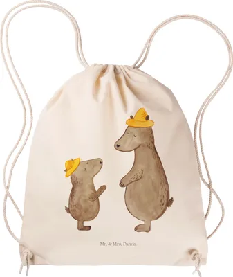 Produktbild von Mr. & Mrs. Panda Alltagstasche Bären mit Hut - Transparent - Geschenk, leichter rucksack, Familie, Jutebeutel, gym, wander, Vatertag, Kinder, Muttertag, festival tasche