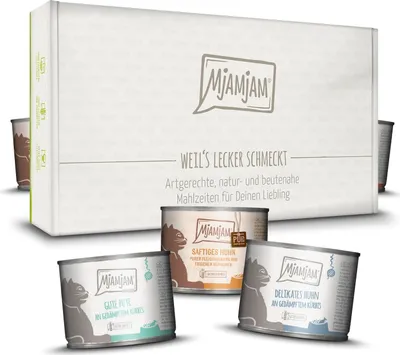Productafbeelding van MjAMjAM, 12 porties van 200g natvoer voor katten, mixbox met verschillende smaken, glutenvrij