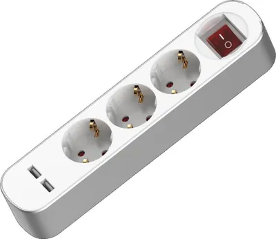 Image de Multiprise 3x2p+Z Schuko 2xUSB avec interrupteur 5m 230V 16A Blanc