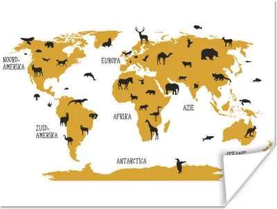 Produktbild von MuchoWow® Poster Weltkarte Kinder - Tiere - Braun 120x90 cm - Wandbild