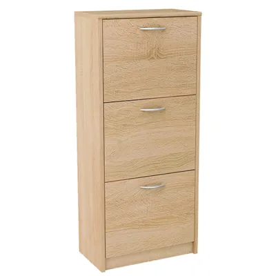 Produktbild von Schuhschrank mit 3 aufklappbaren Schubladen, Schuhregal mit 3 Fächern 50 cm breit weiche abgerundete Kanten, matte Oberfläche, sonoma