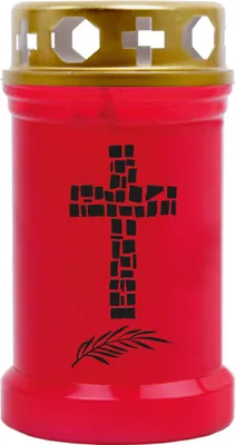Image de Bougie funéraire rouge 40h ( couvercle or ) - croix